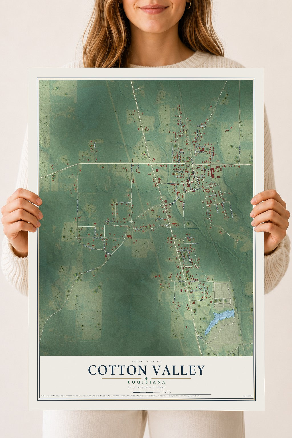 Map of Cotton Valley, Louisiana, 18 x 24 inch unframed archival matte print
