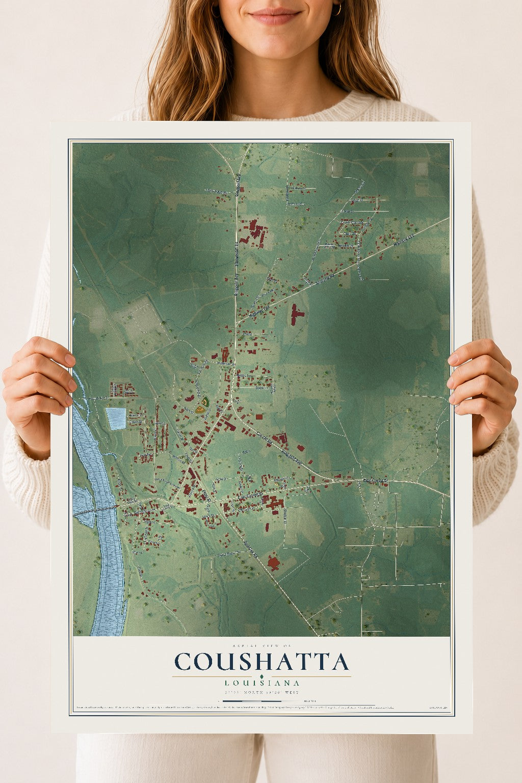 Map of Coushatta, Louisiana, 18 x 24 inch unframed archival matte print