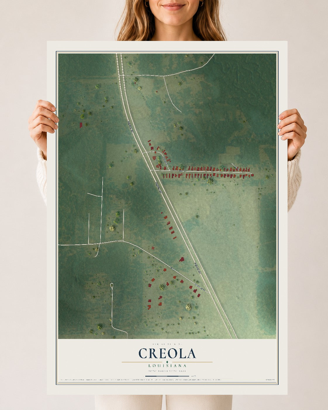 Map of Creola, Louisiana, 24 x 36 inch unframed archival matte print
