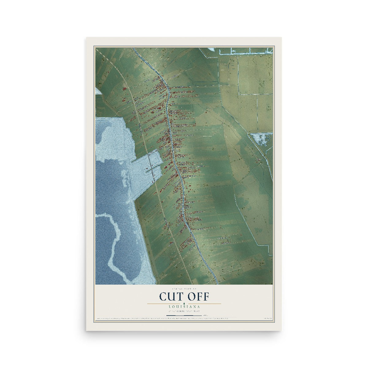 Map of Cut Off, Louisiana, 12 x 18 inch unframed archival matte print