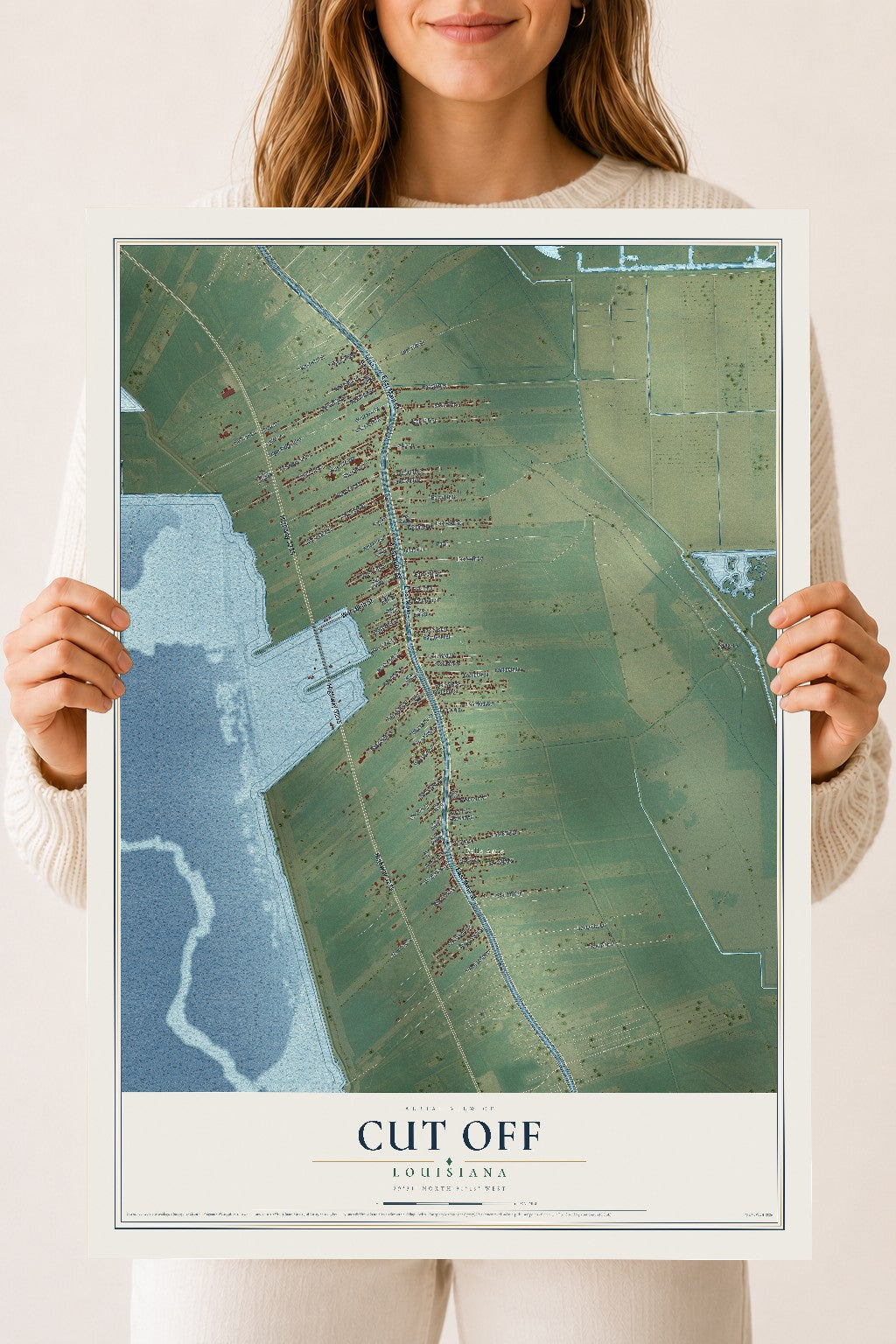 Map of Cut Off, Louisiana, 18 x 24 inch unframed archival matte print