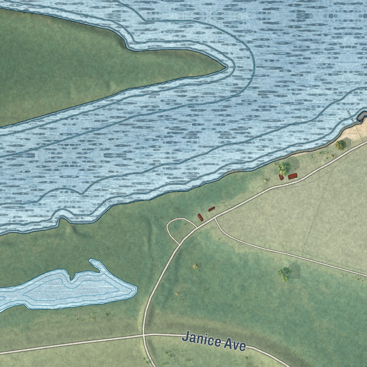 Second close-up of the map of Delta, Louisiana print showing more streets and buildings