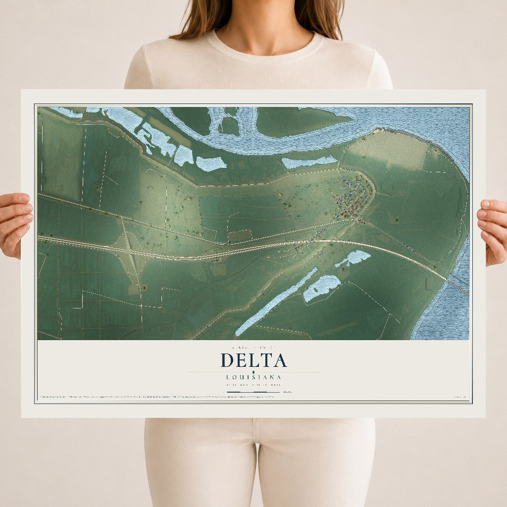 Map of Delta, Louisiana, 18 x 24 inch unframed archival matte print