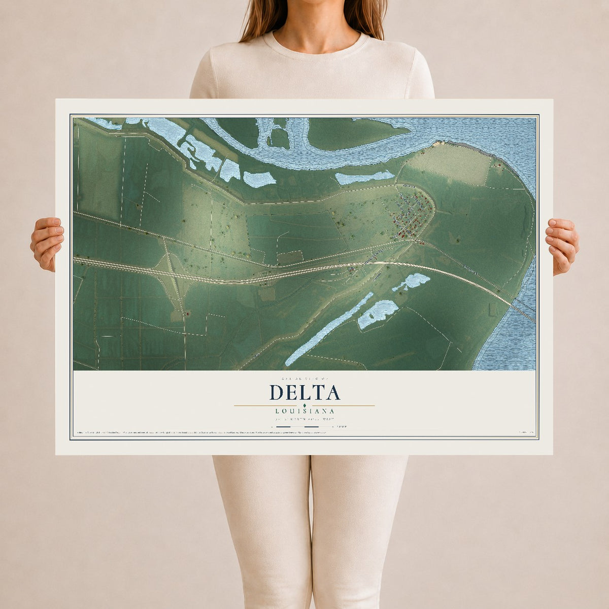 Map of Delta, Louisiana, 24 x 36 inch unframed archival matte print