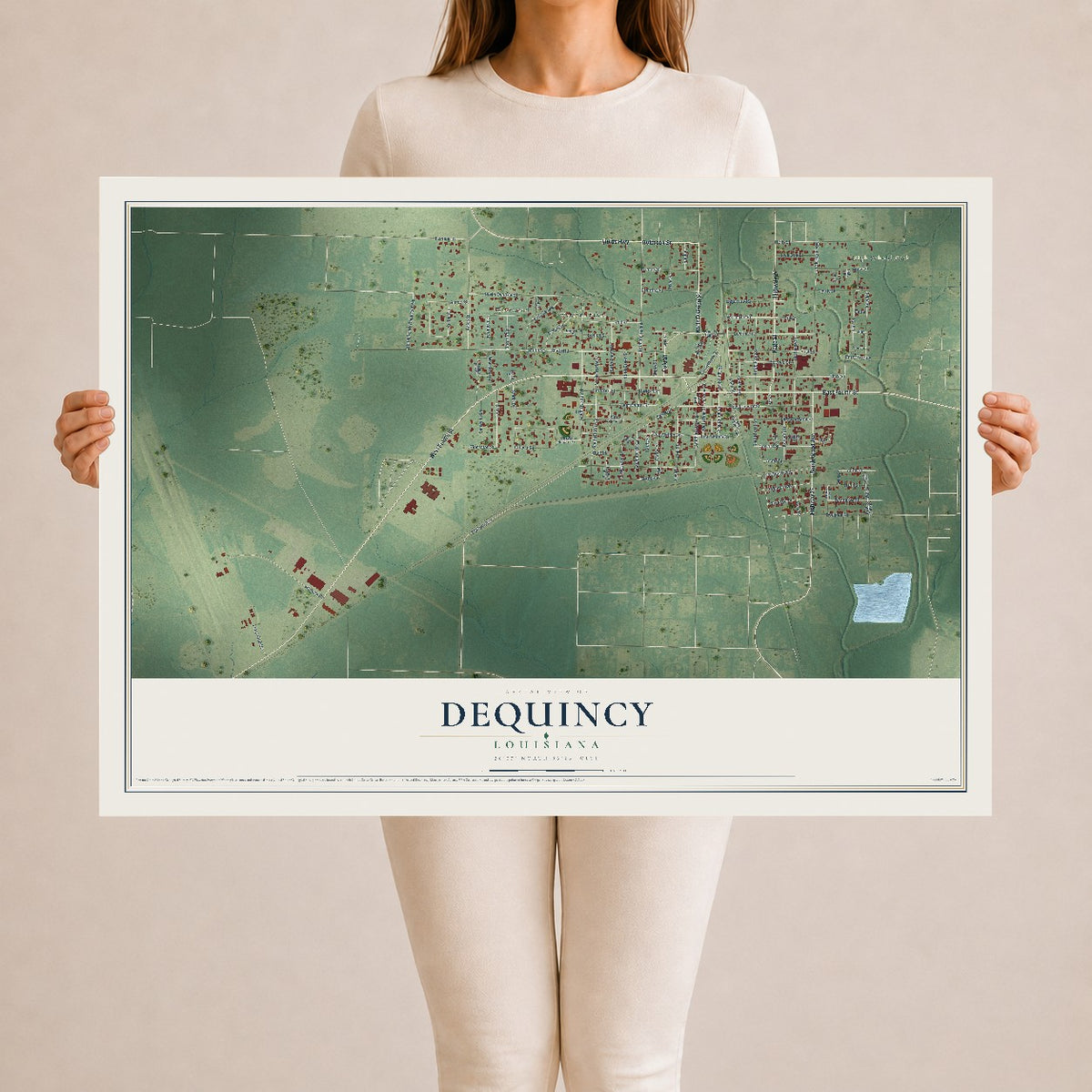 Map of DeQuincy, Louisiana, 24 x 36 inch unframed archival matte print