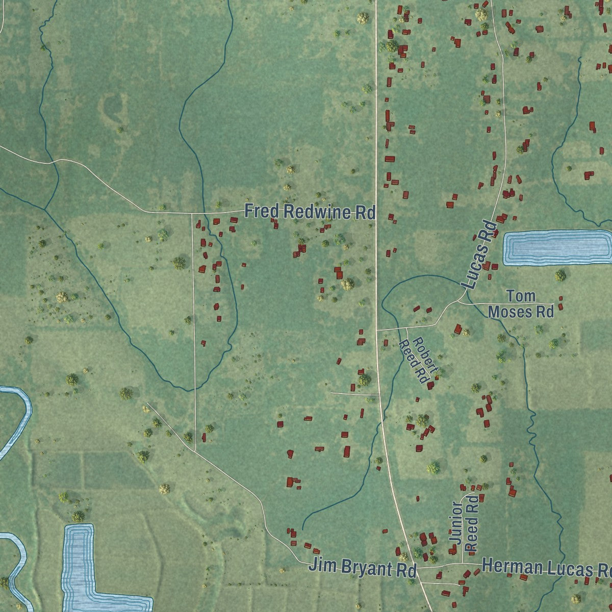 Close-up of the map of Deville, Louisiana print showing street and building detail