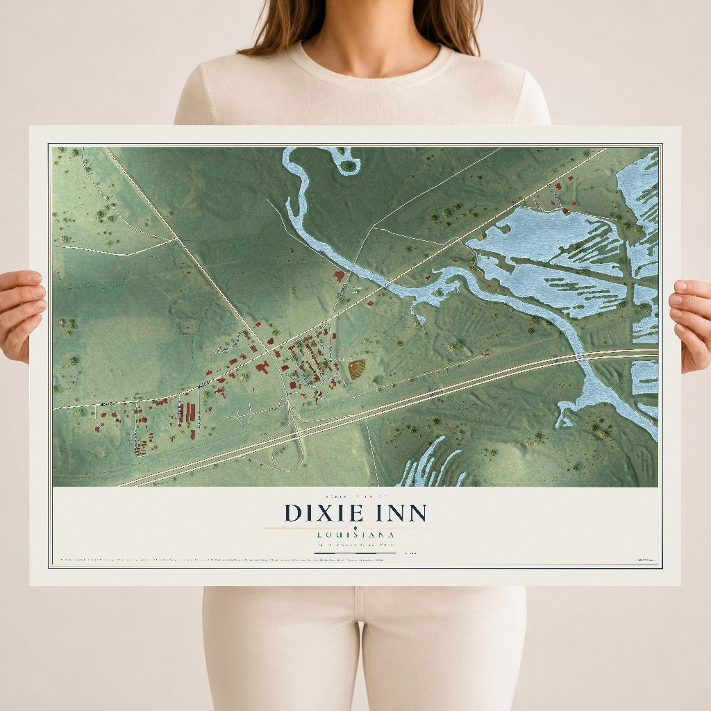Map of Dixie Inn, Louisiana, 18 x 24 inch unframed archival matte print