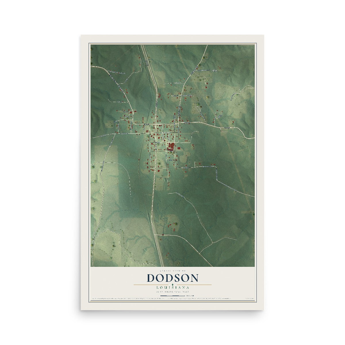 Map of Dodson, Louisiana, 12 x 18 inch unframed archival matte print