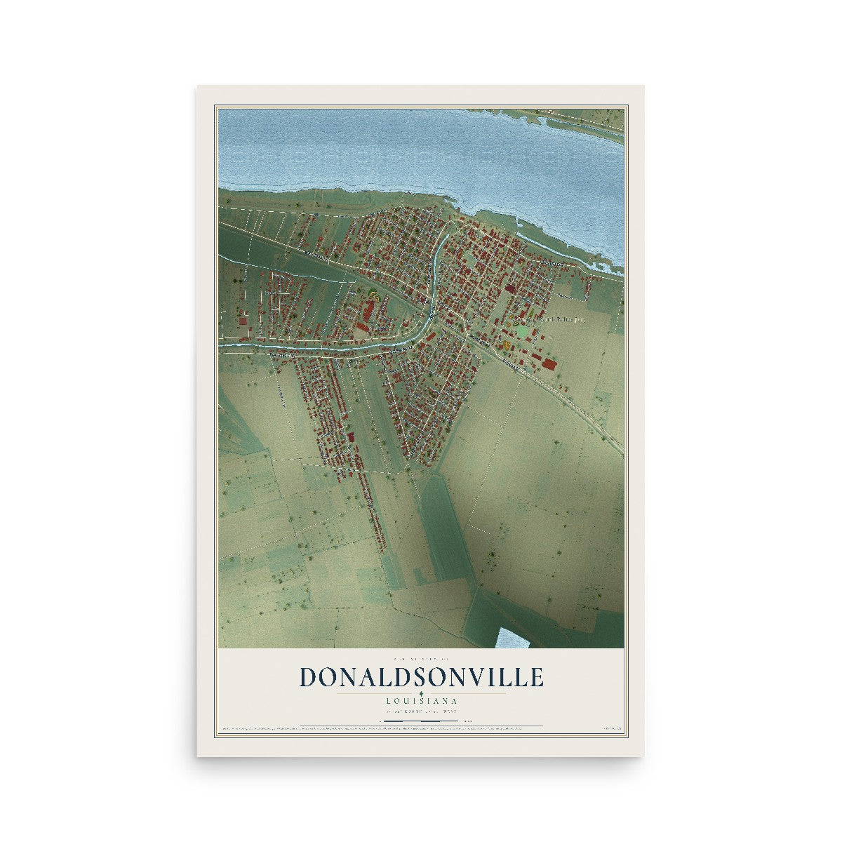 Map of Donaldsonville, Louisiana, 12 x 18 inch unframed archival matte print
