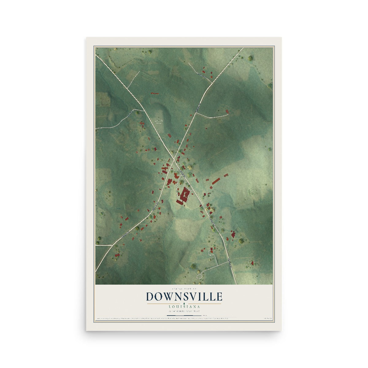 Map of Downsville, Louisiana, 12 x 18 inch unframed archival matte print
