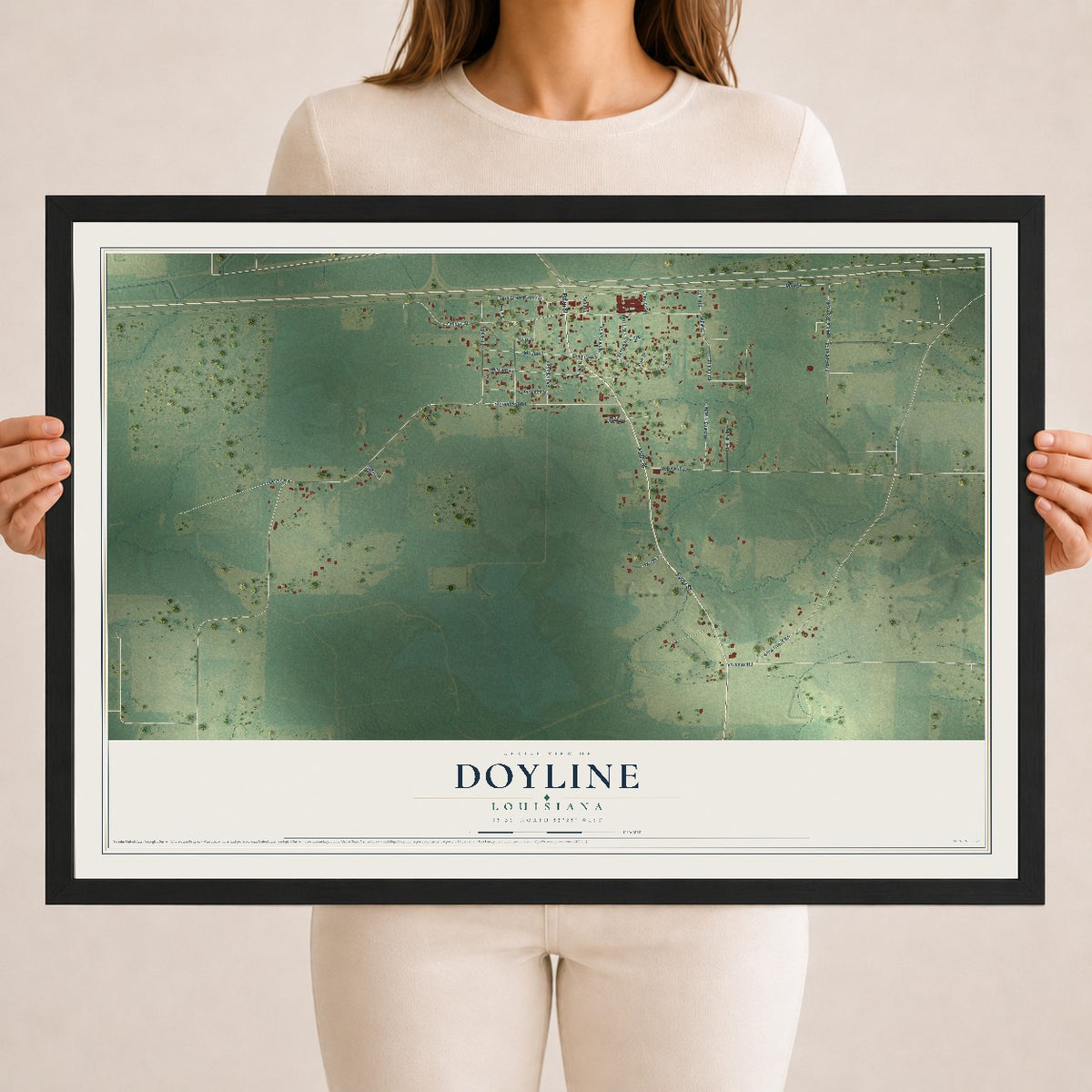 Map of Doyline, Louisiana, 18 x 24 inch print in a black wood frame
