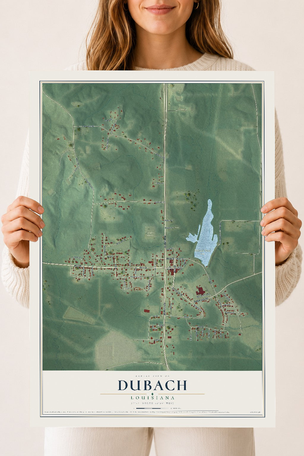 Map of Dubach, Louisiana, 18 x 24 inch unframed archival matte print