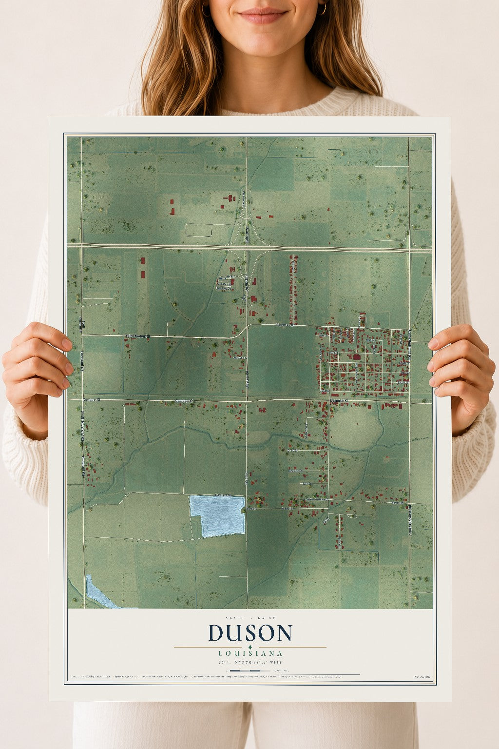 Map of Duson, Louisiana, 18 x 24 inch unframed archival matte print