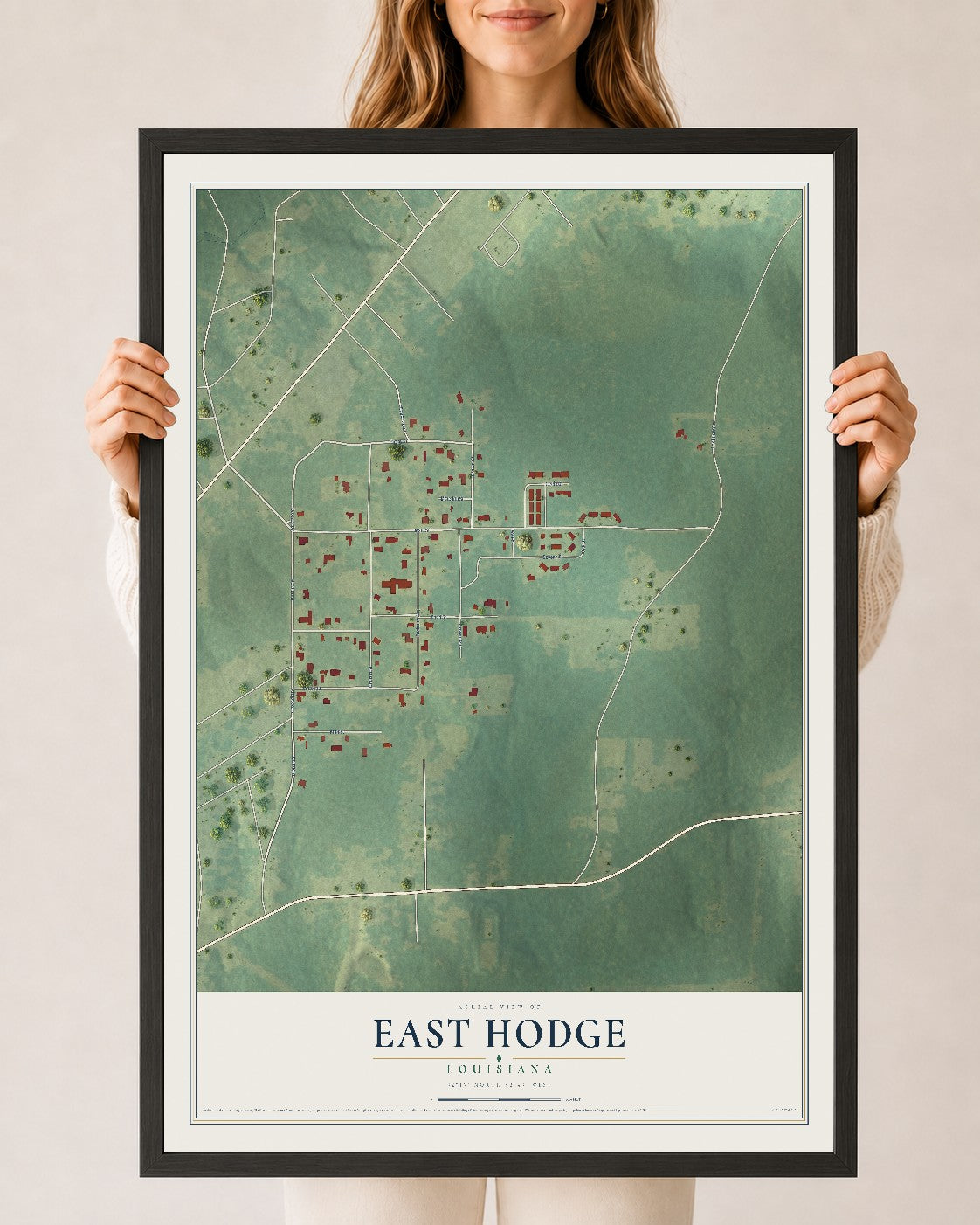 Map of East Hodge, Louisiana, 24 x 36 inch print in a black wood frame
