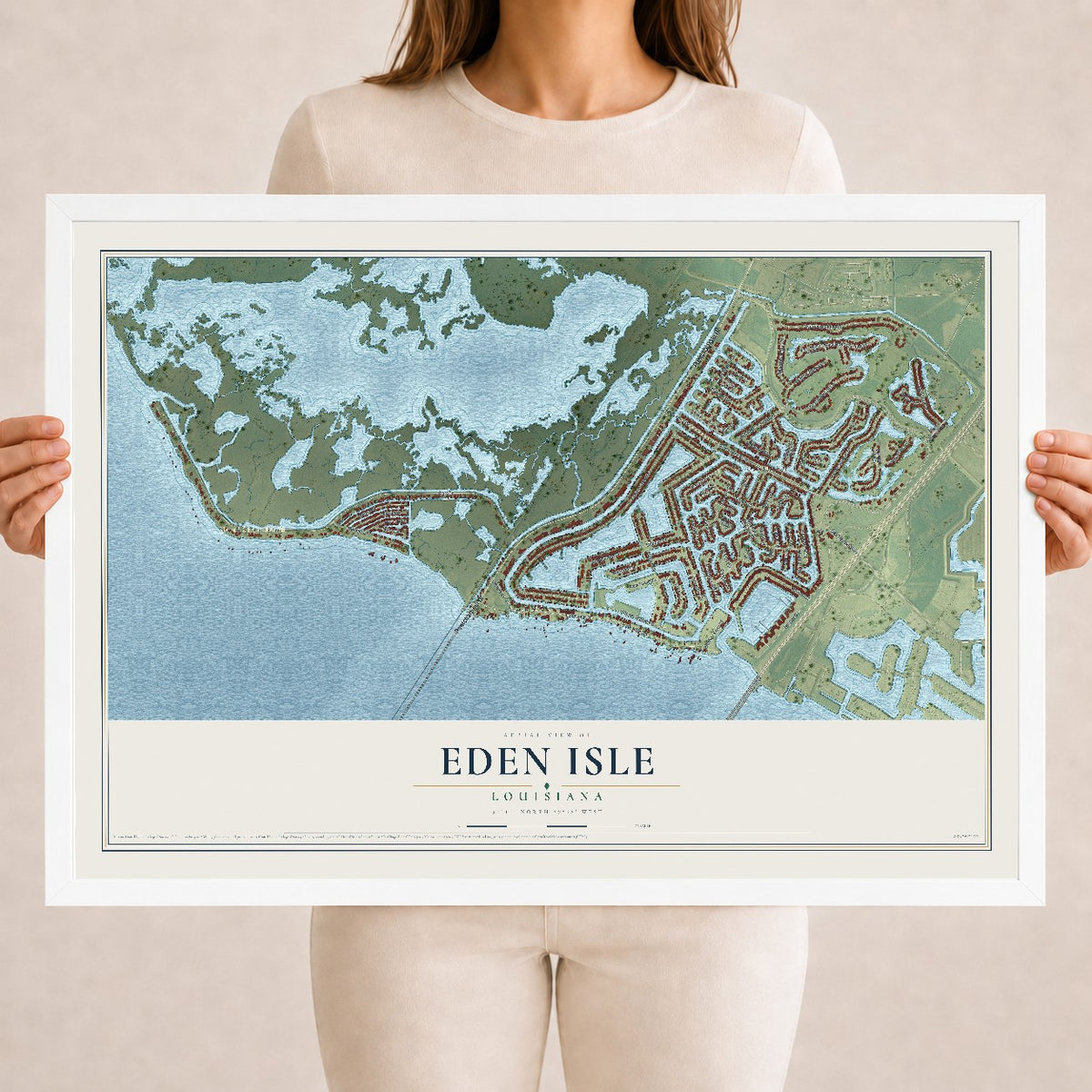 Map of Eden Isle, Louisiana, 18 x 24 inch print in a white wood frame