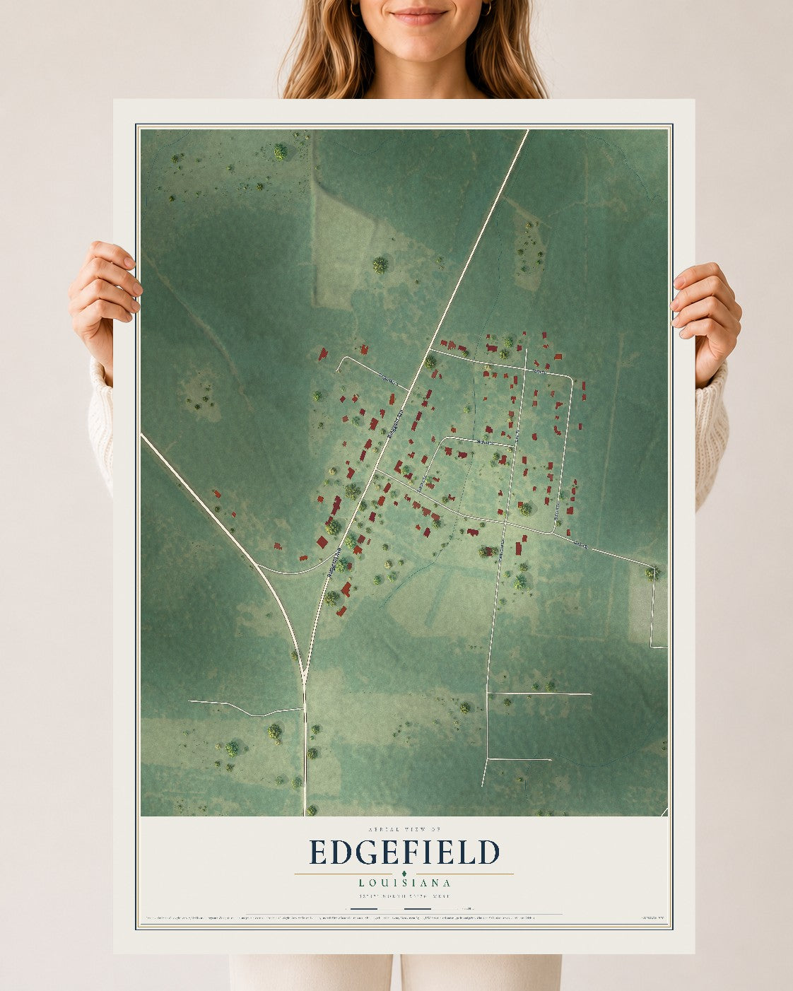 Map of Edgefield, Louisiana, 24 x 36 inch unframed archival matte print