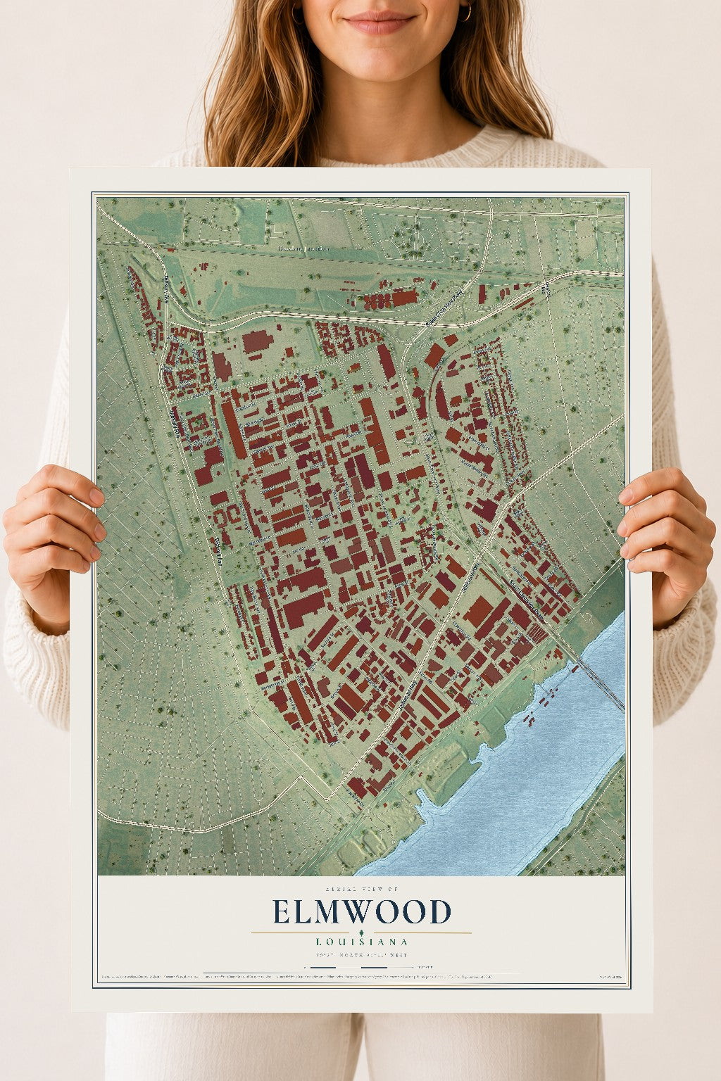 Map of Elmwood, Louisiana, 18 x 24 inch unframed archival matte print
