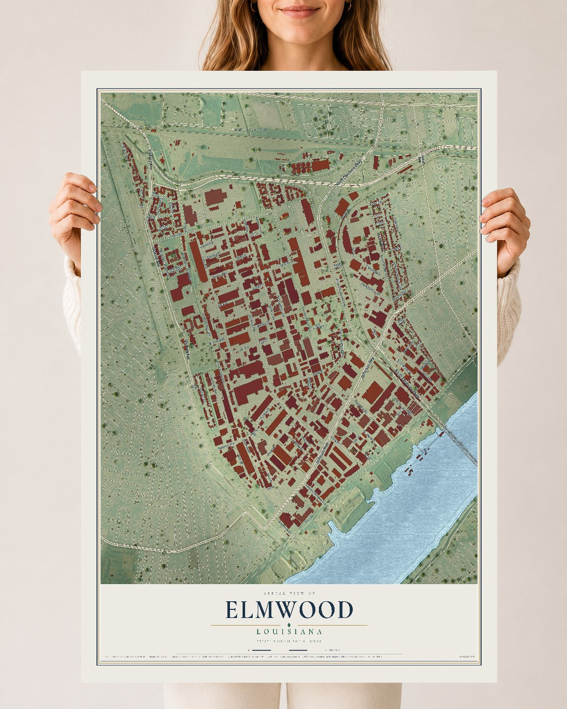 Map of Elmwood, Louisiana, 24 x 36 inch unframed archival matte print