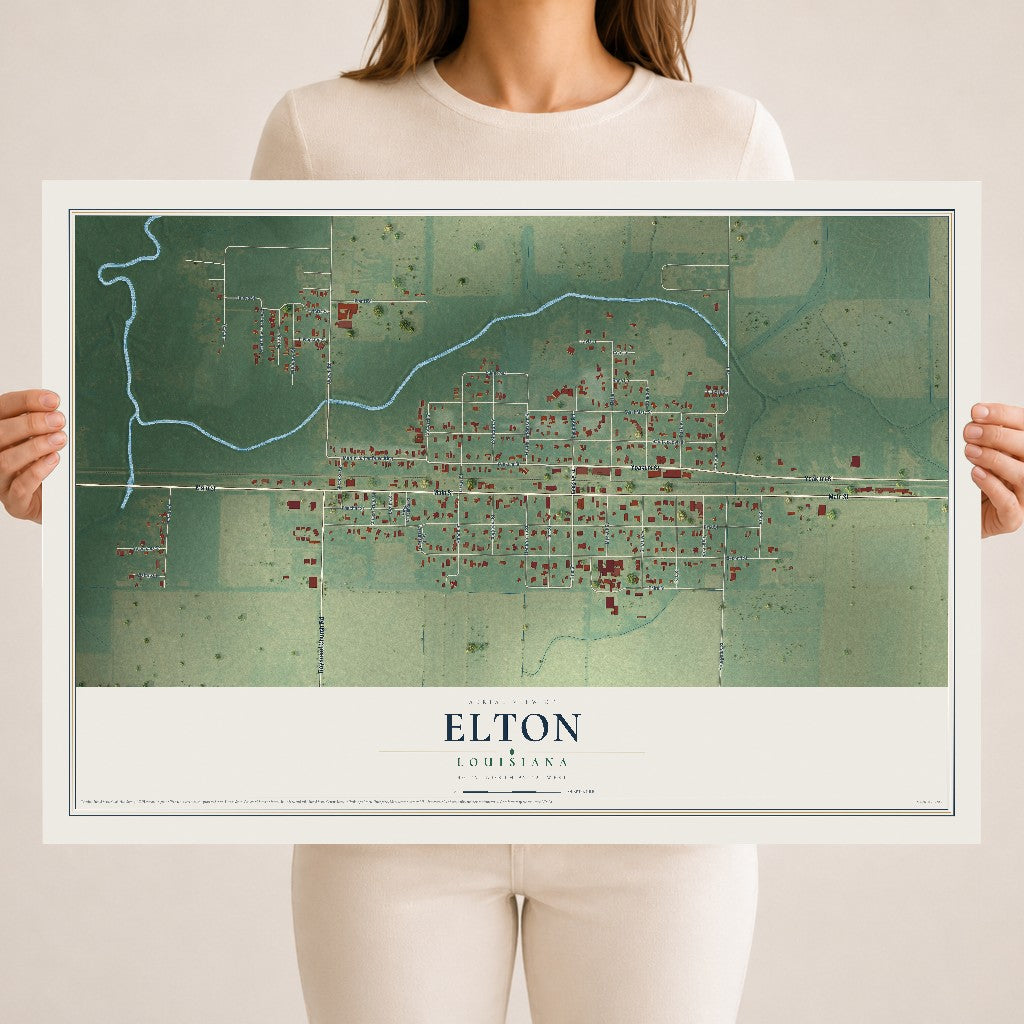 Map of Elton, Louisiana, 18 x 24 inch unframed archival matte print