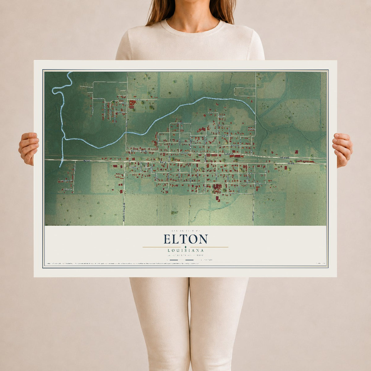 Map of Elton, Louisiana, 24 x 36 inch unframed archival matte print