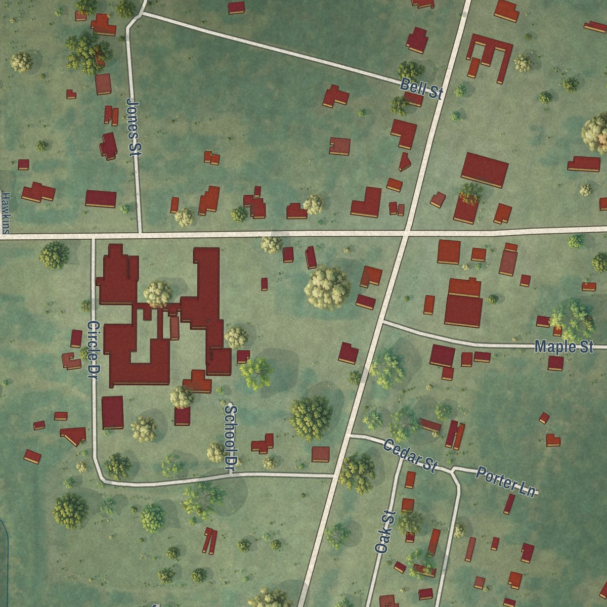 Close-up of the map of Epps, Louisiana print showing street and building detail