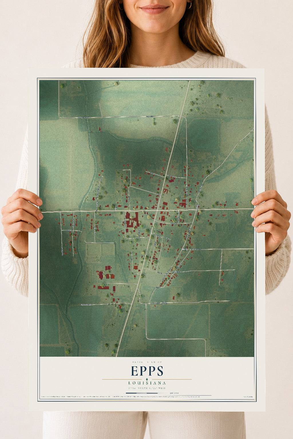 Map of Epps, Louisiana, 18 x 24 inch unframed archival matte print