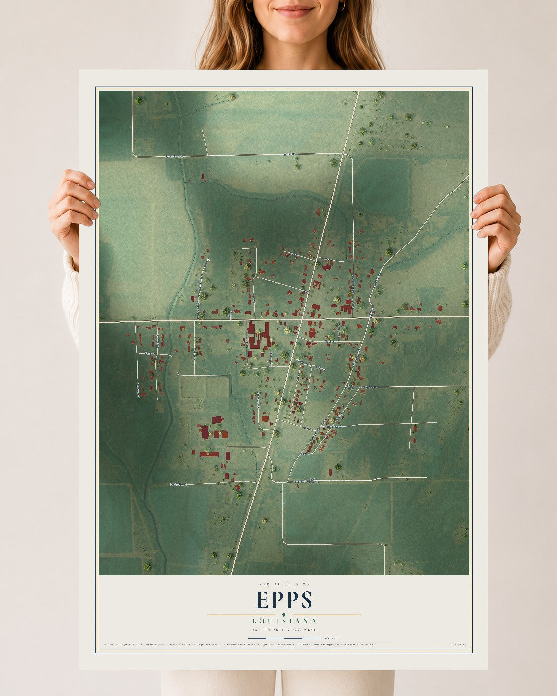 Map of Epps, Louisiana, 24 x 36 inch unframed archival matte print