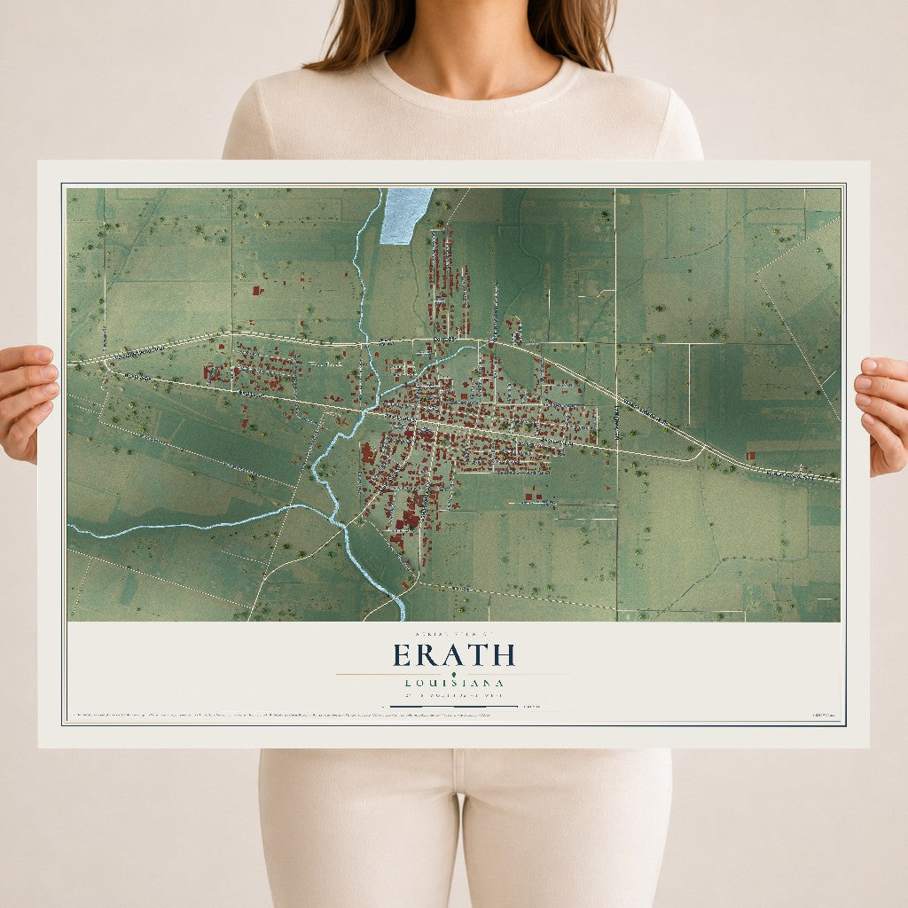 Map of Erath, Louisiana, 18 x 24 inch unframed archival matte print