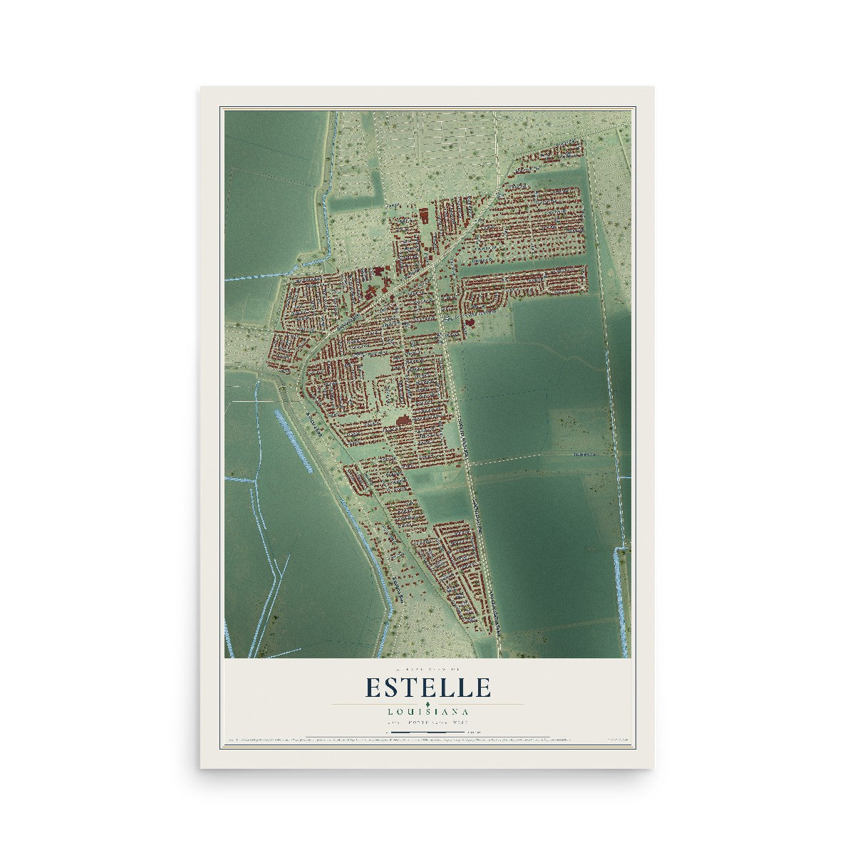 Map of Estelle, Louisiana, 12 x 18 inch unframed archival matte print