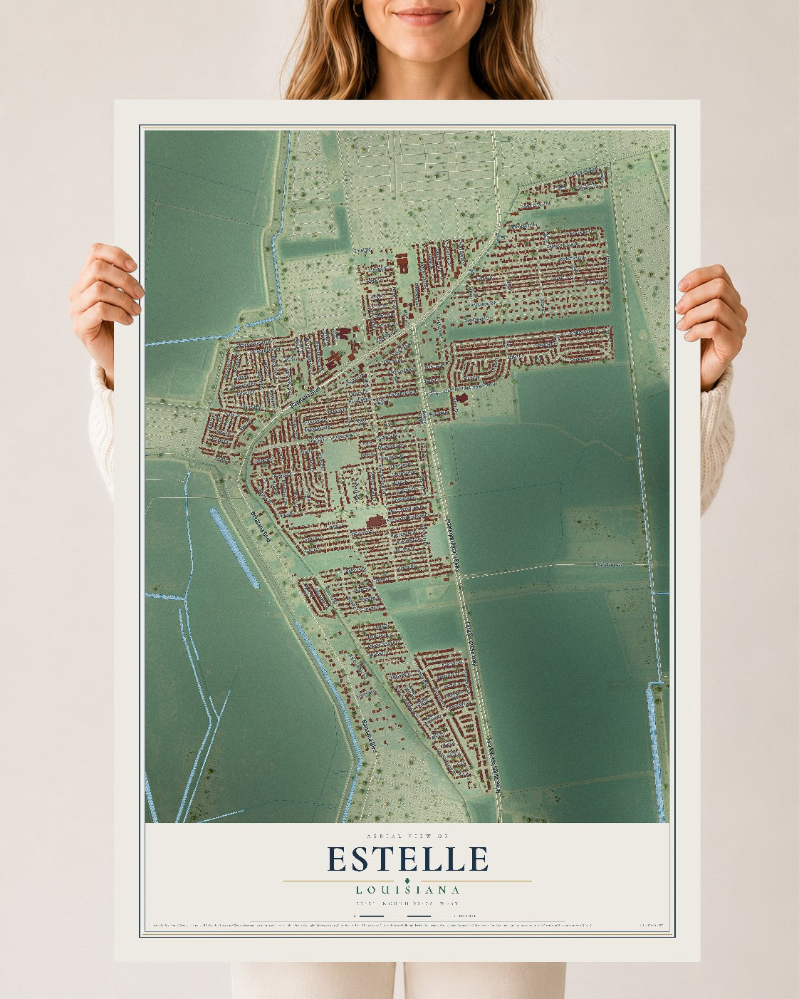 Map of Estelle, Louisiana, 24 x 36 inch unframed archival matte print