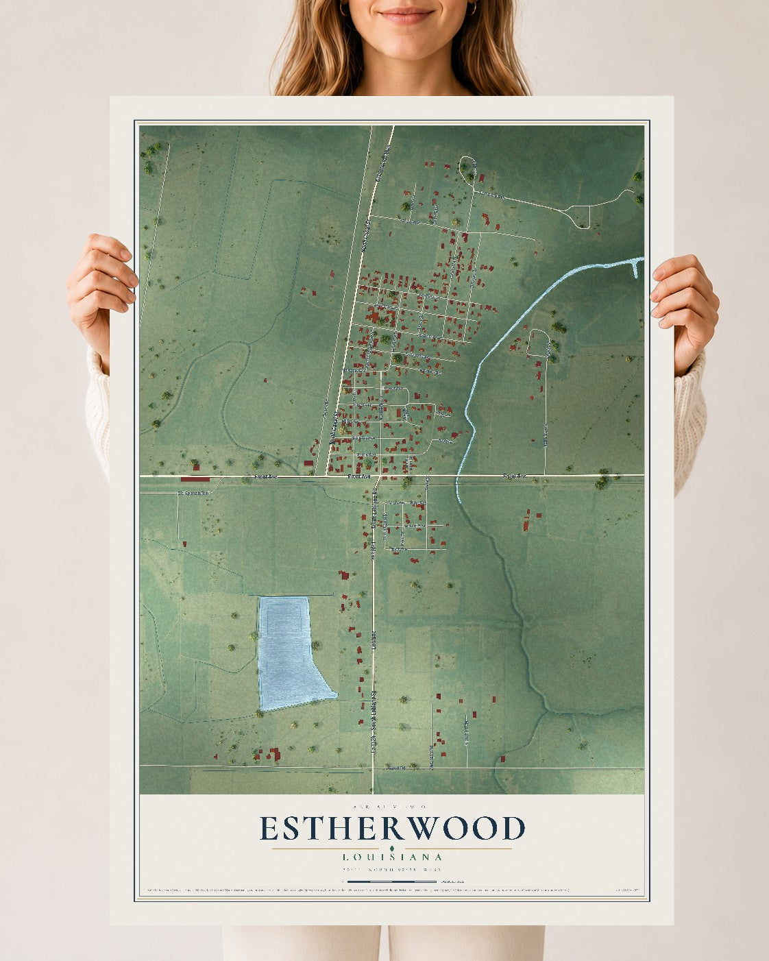 Map of Estherwood, Louisiana, 24 x 36 inch unframed archival matte print