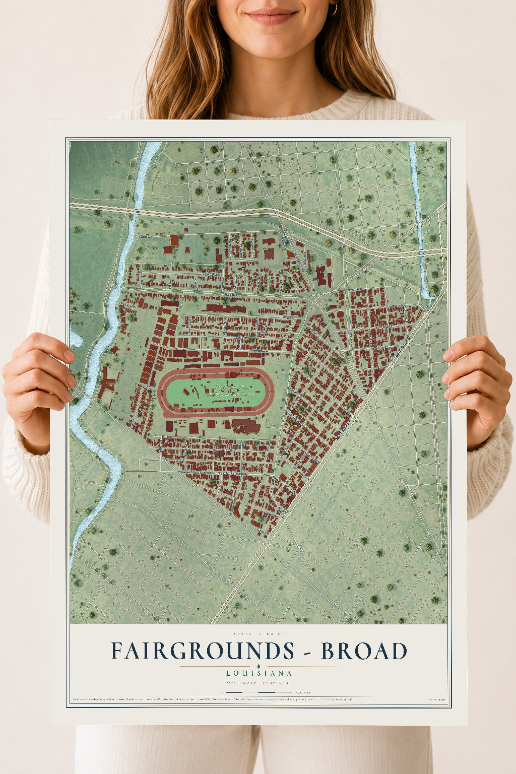 Map of Fairgrounds - Broad, Louisiana, 18 x 24 inch unframed archival matte print