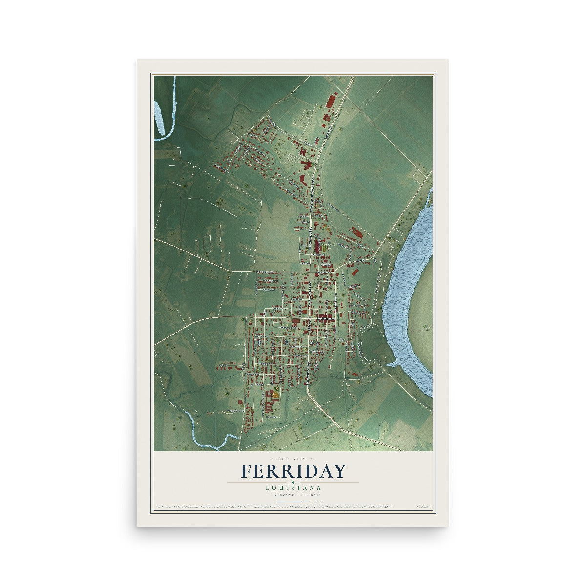 Map of Ferriday, Louisiana, 12 x 18 inch unframed archival matte print