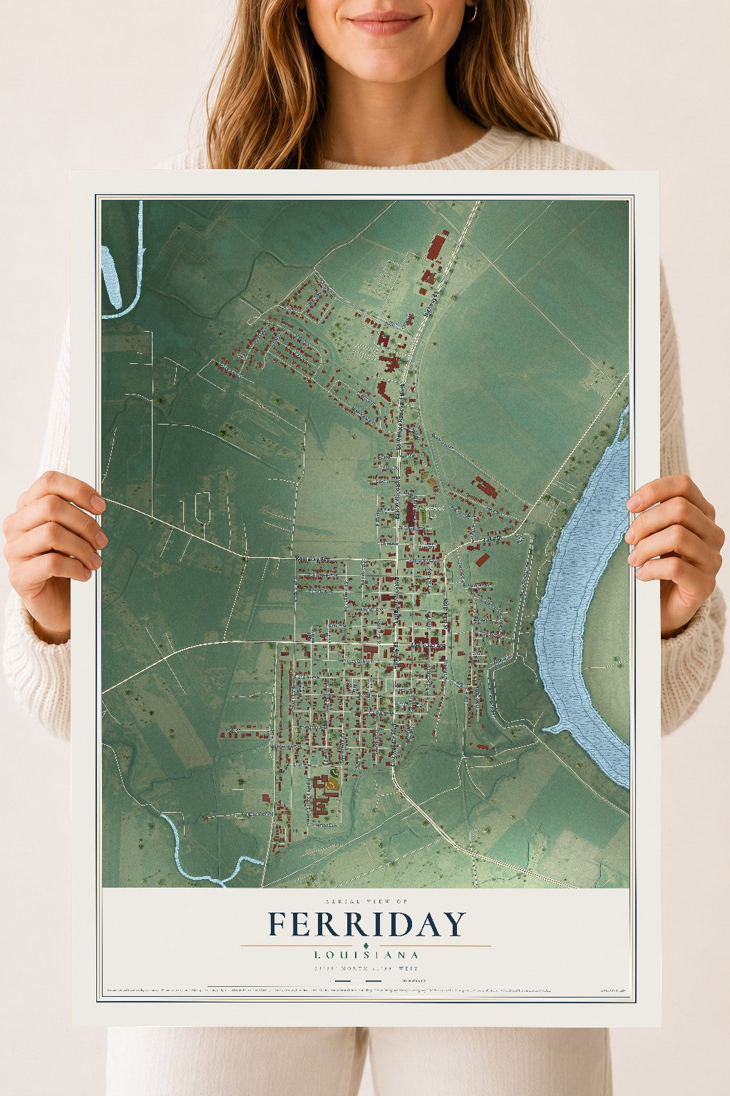 Map of Ferriday, Louisiana, 18 x 24 inch unframed archival matte print