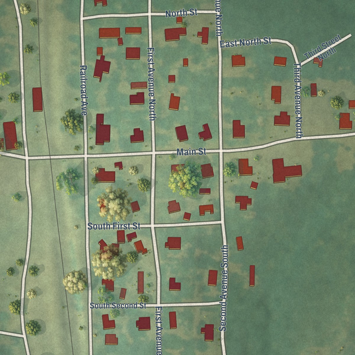 Close-up of the map of Fisher, Louisiana print showing street and building detail