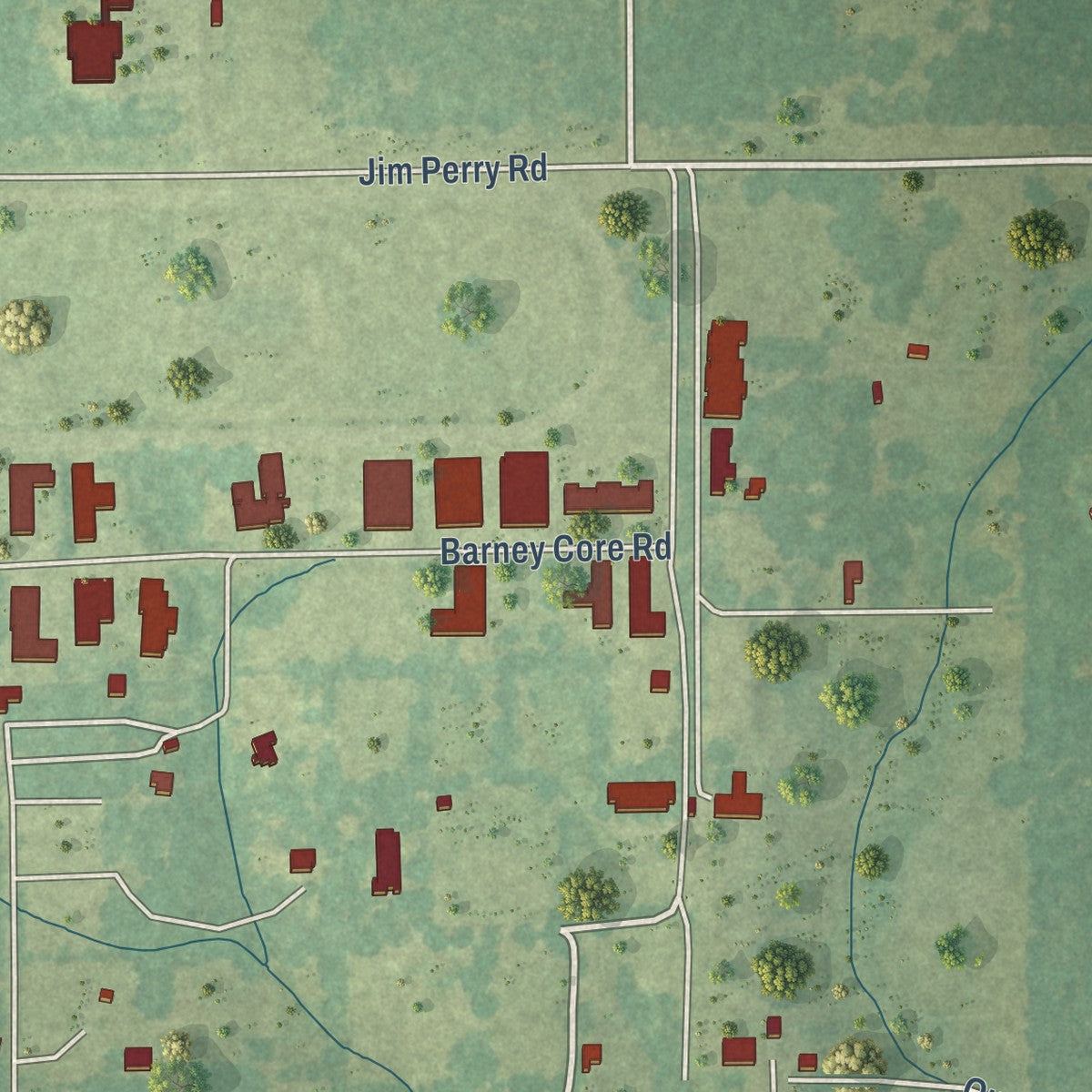 Second close-up of the map of Folsom, Louisiana print showing more streets and buildings