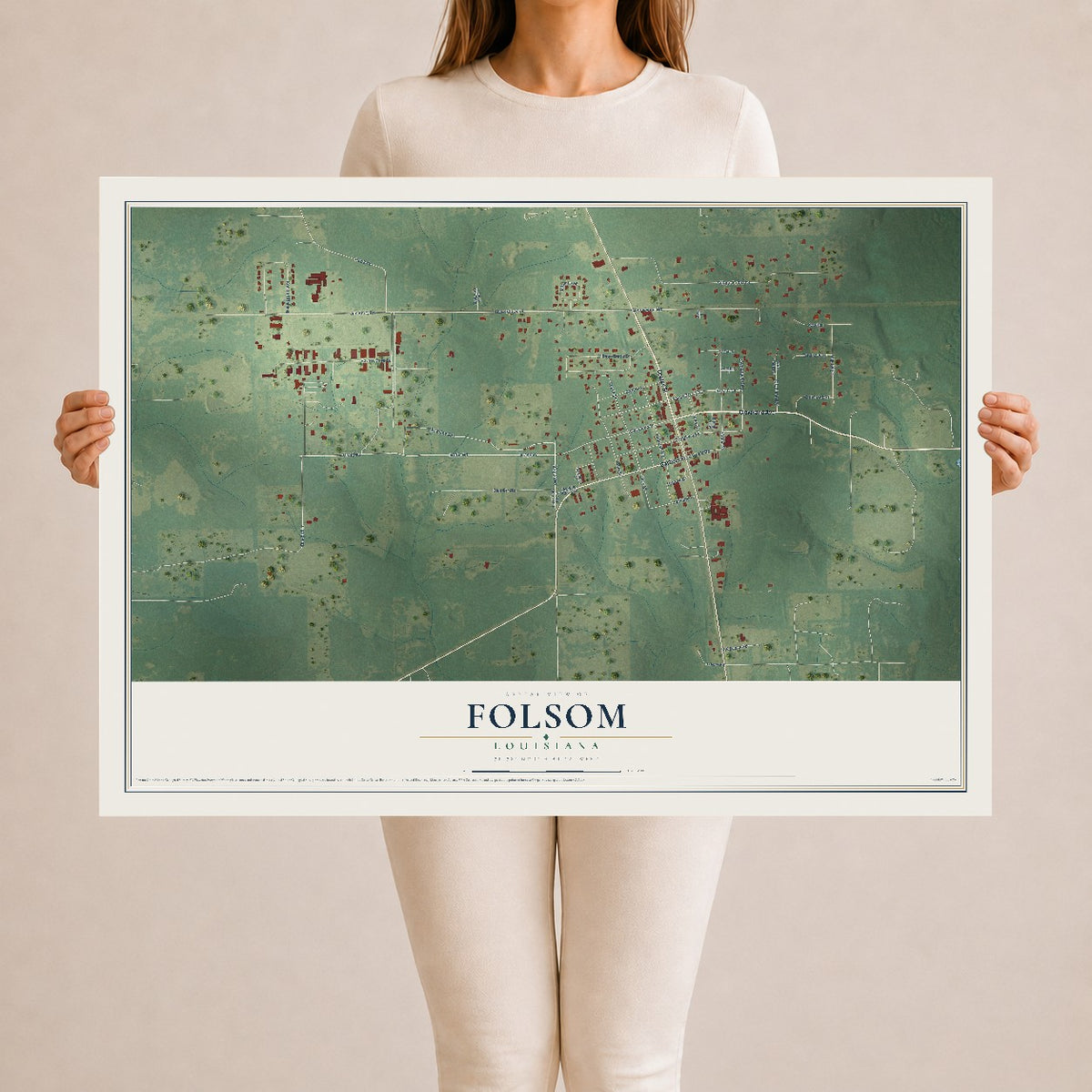 Map of Folsom, Louisiana, 24 x 36 inch unframed archival matte print