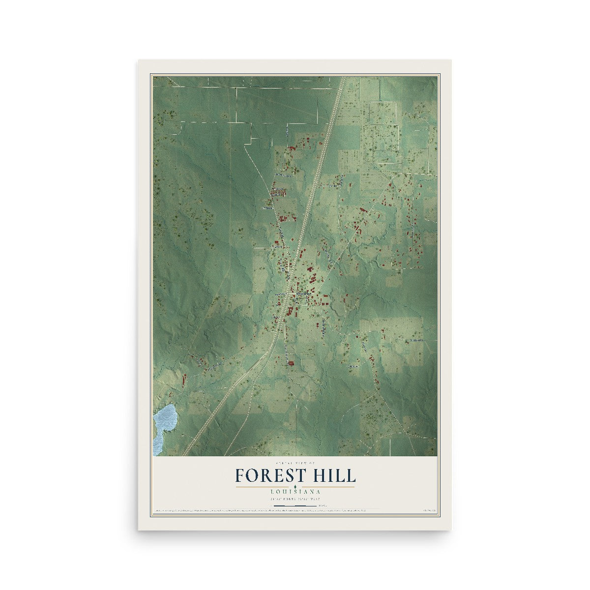 Map of Forest Hill, Louisiana, 12 x 18 inch unframed archival matte print