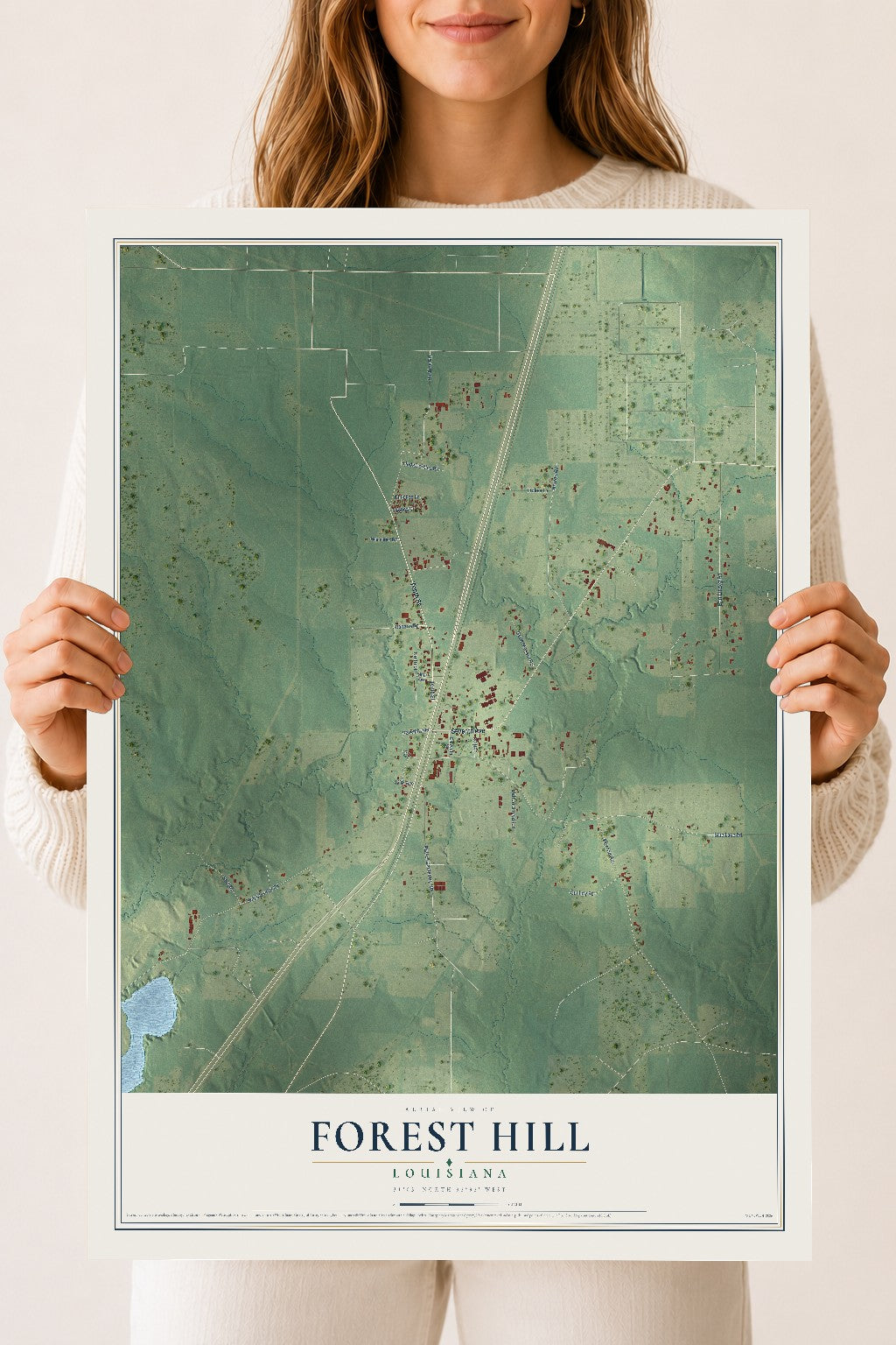 Map of Forest Hill, Louisiana, 18 x 24 inch unframed archival matte print