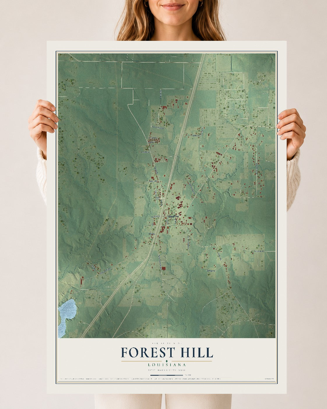 Map of Forest Hill, Louisiana, 24 x 36 inch unframed archival matte print