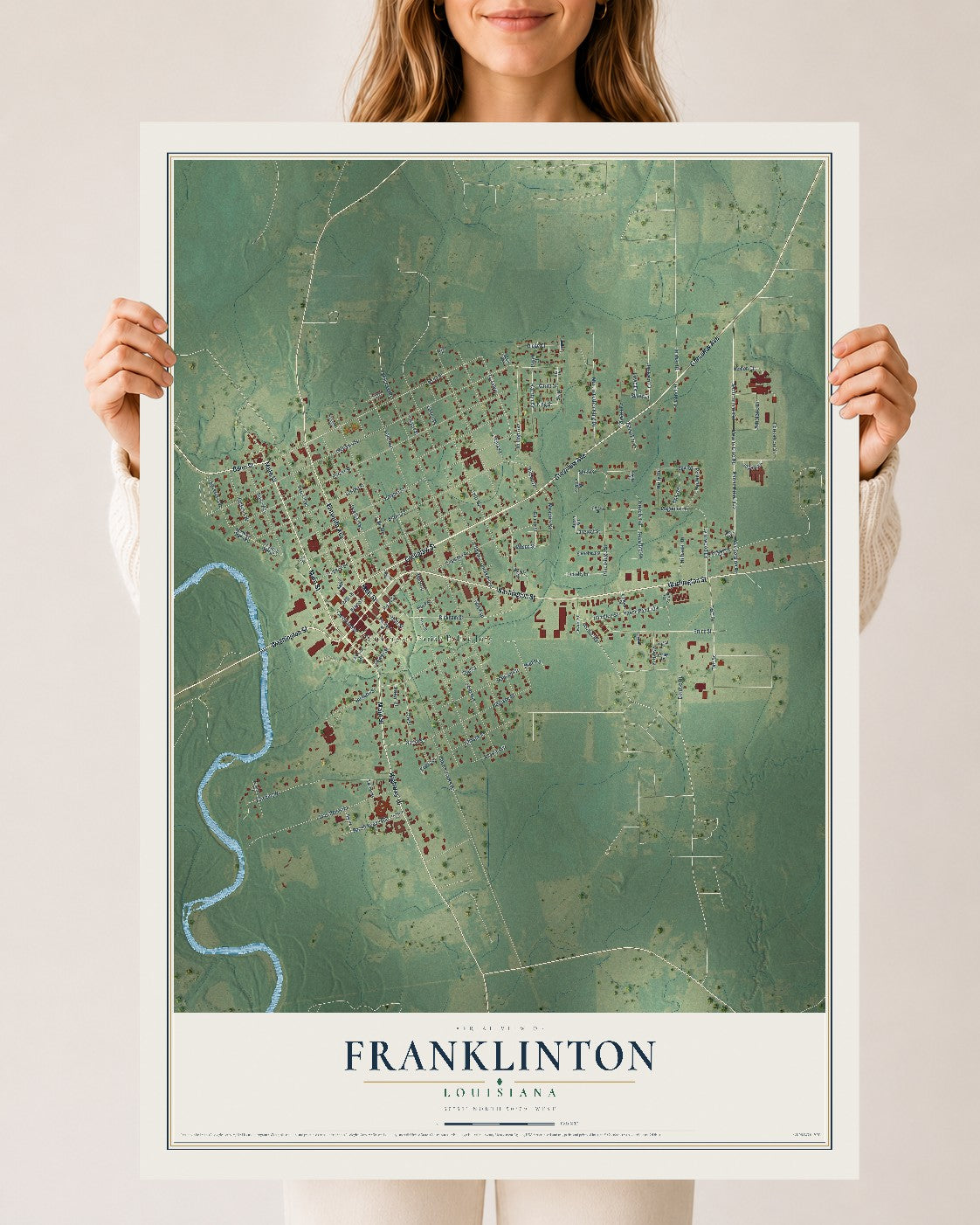 Map of Franklinton, Louisiana, 24 x 36 inch unframed archival matte print