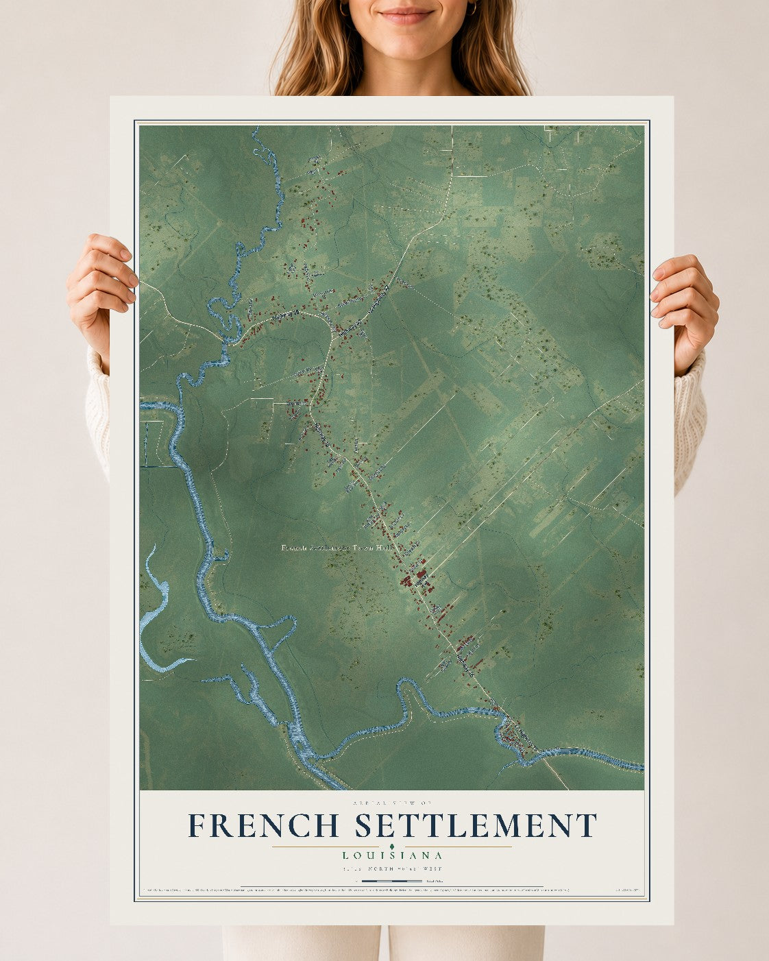 Map of French Settlement, Louisiana, 24 x 36 inch unframed archival matte print