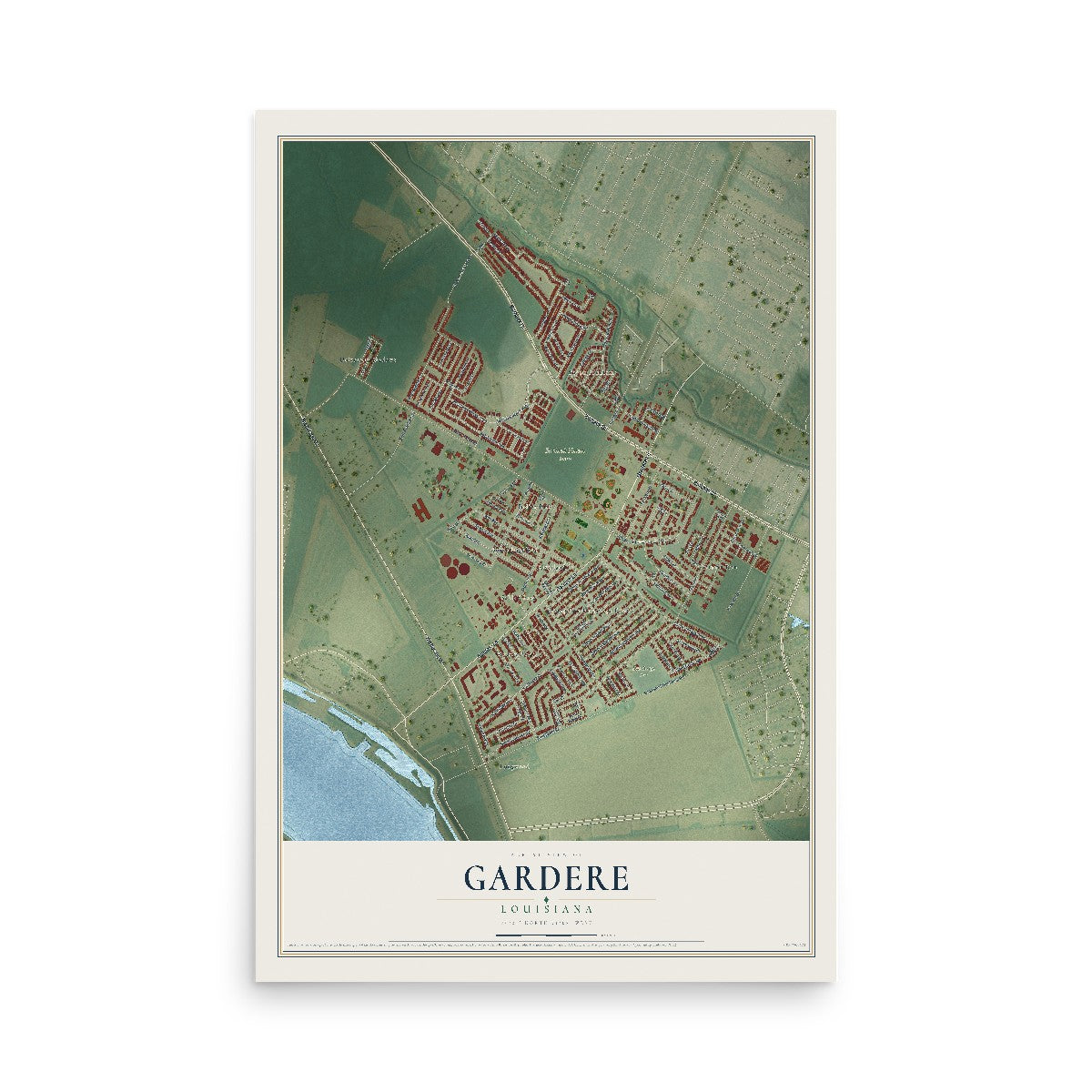 Map of Gardere, Louisiana, 12 x 18 inch unframed archival matte print