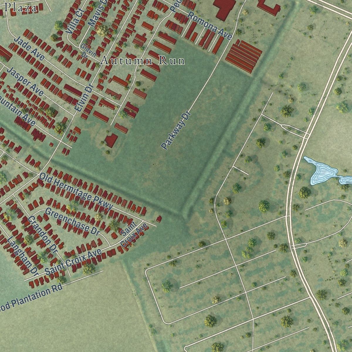 Second close-up of the map of Gardere, Louisiana print showing more streets and buildings