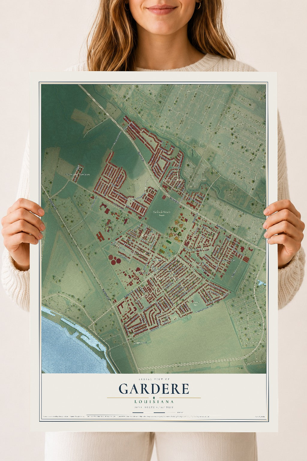 Map of Gardere, Louisiana, 18 x 24 inch unframed archival matte print