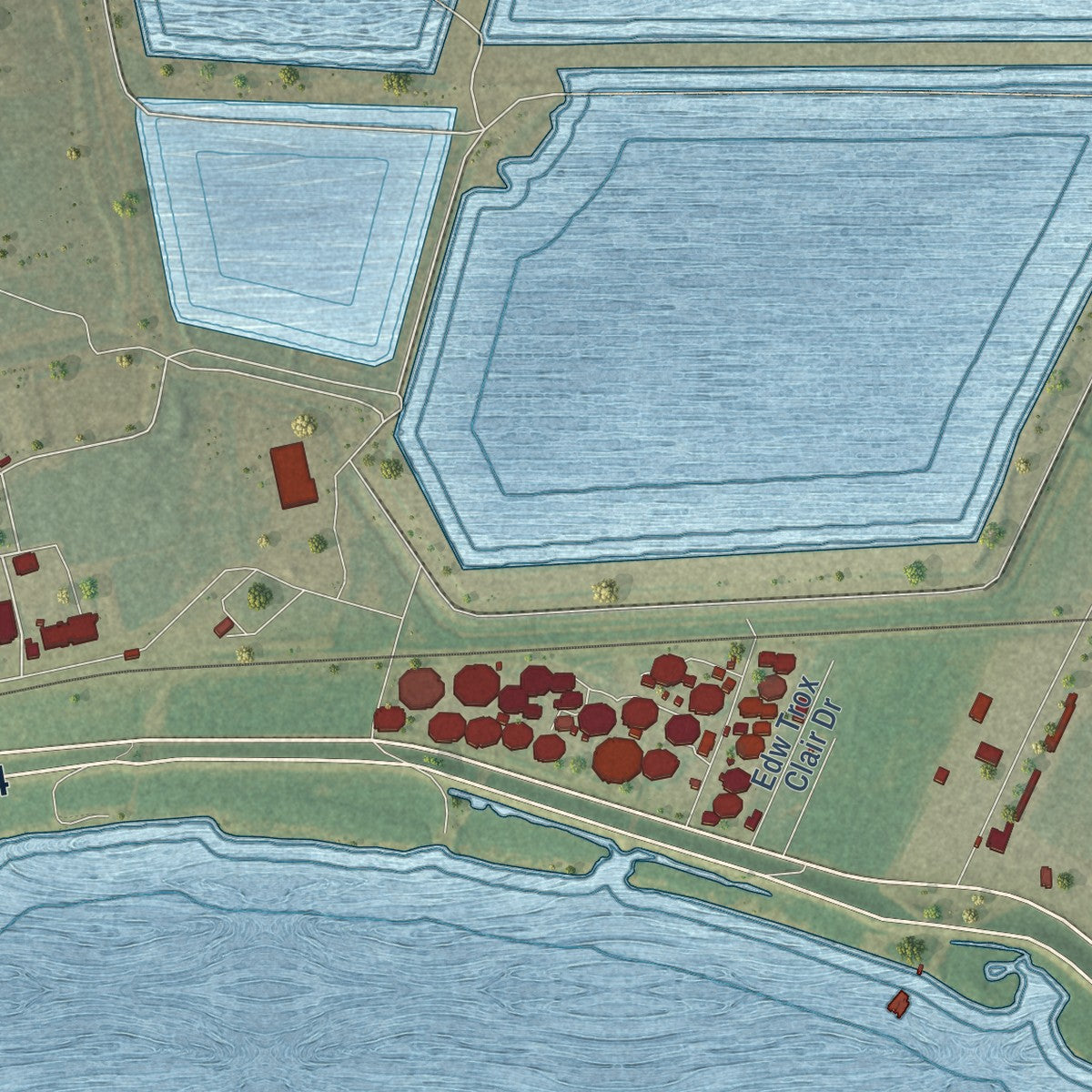 Close-up of the map of Garyville, Louisiana print showing street and building detail