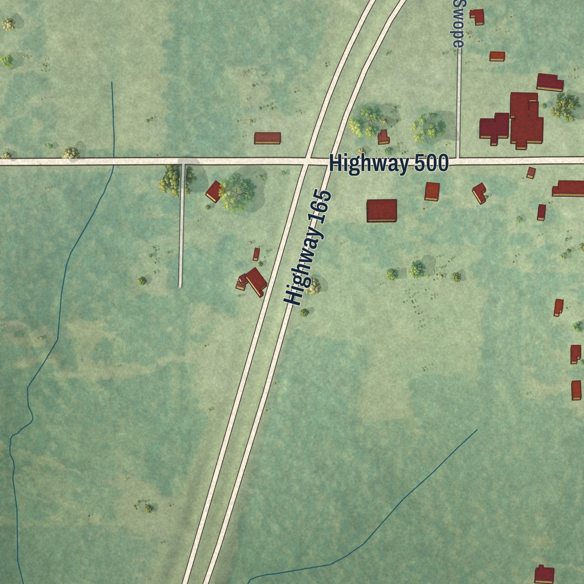 Second close-up of the map of Georgetown, Louisiana print showing more streets and buildings