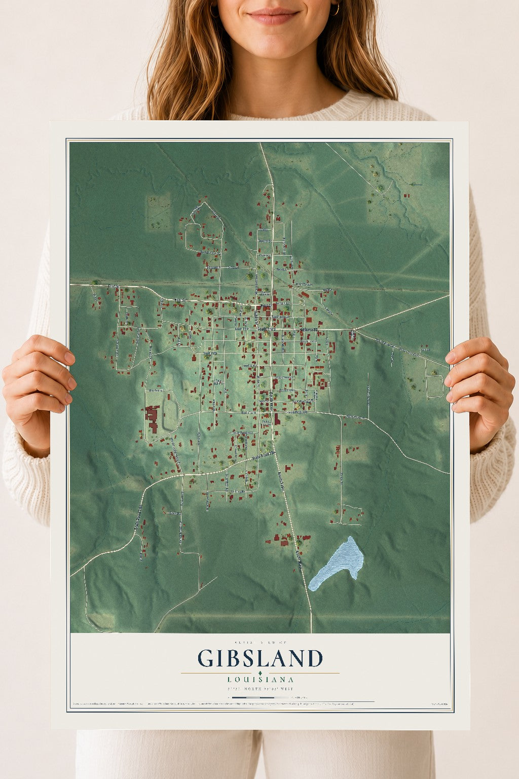 Map of Gibsland, Louisiana, 18 x 24 inch unframed archival matte print