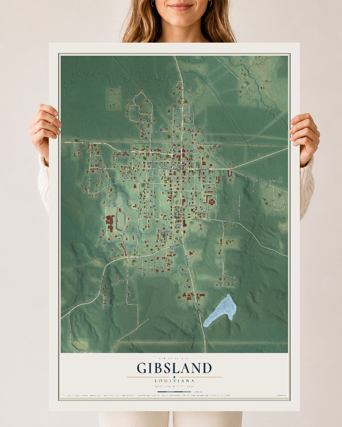 Map of Gibsland, Louisiana, 24 x 36 inch unframed archival matte print