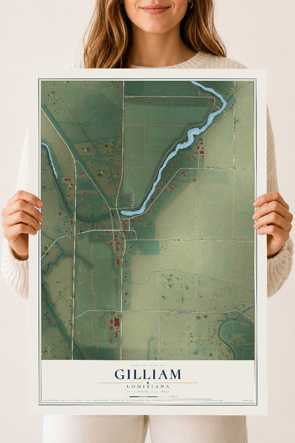 Map of Gilliam, Louisiana, 18 x 24 inch unframed archival matte print